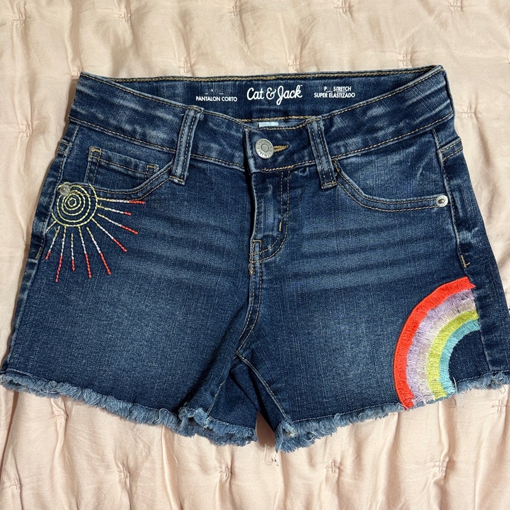 Cat & Jack Women's Denim Shorts with Embroidered Rainbow